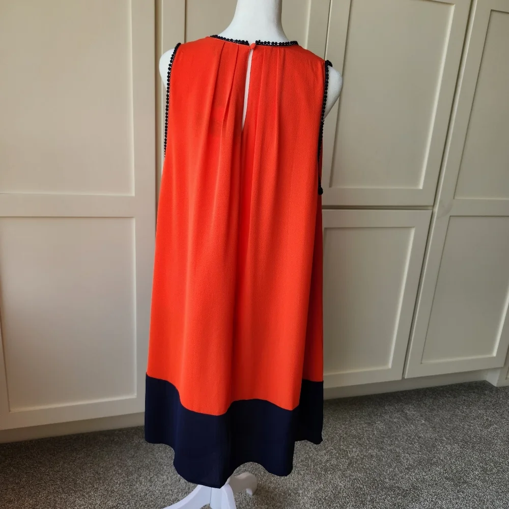 Umgee The Virginia Shift Dress Pleated Sleeveless Orange Navy Blue New Large - Picture 4 of 15